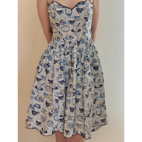 Vintage Blue and White French Bistro Dress - Picture 3 of 10